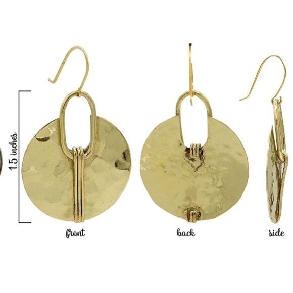 Hammered Boho Gold Circle Earrings - Picture 3 of 6